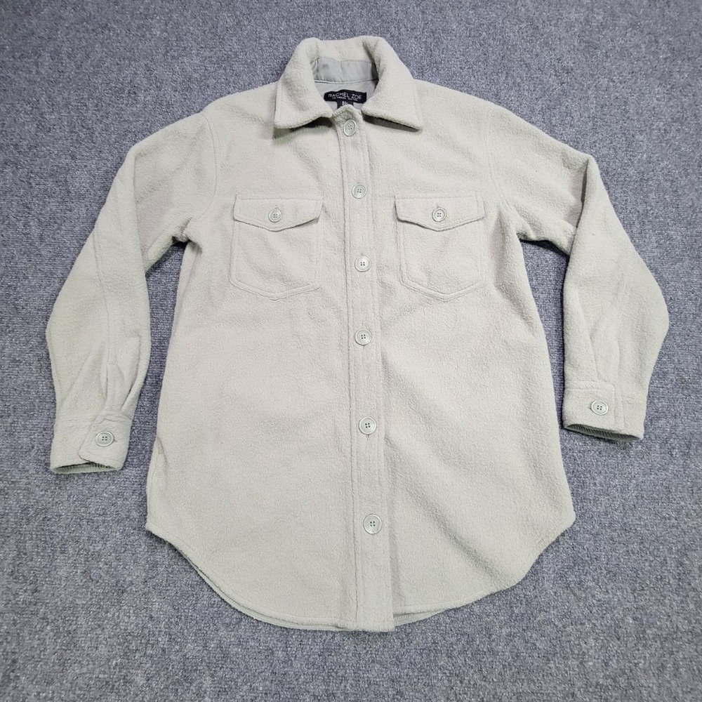 Rachel Zoe Shacket Womens Small Sage Green Fleece Button Up Long Sleeve Jacket
